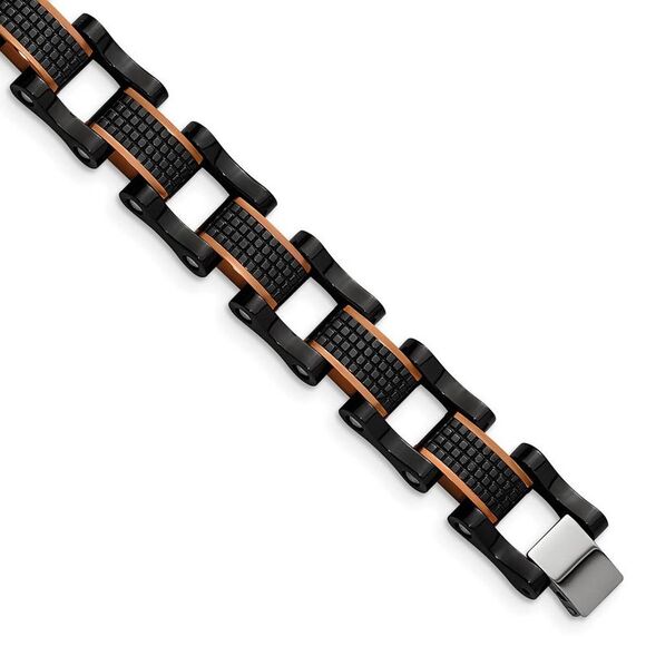 12mm Black & Brown Plated Stainless Steel Link Bracelet 8.25 Inch